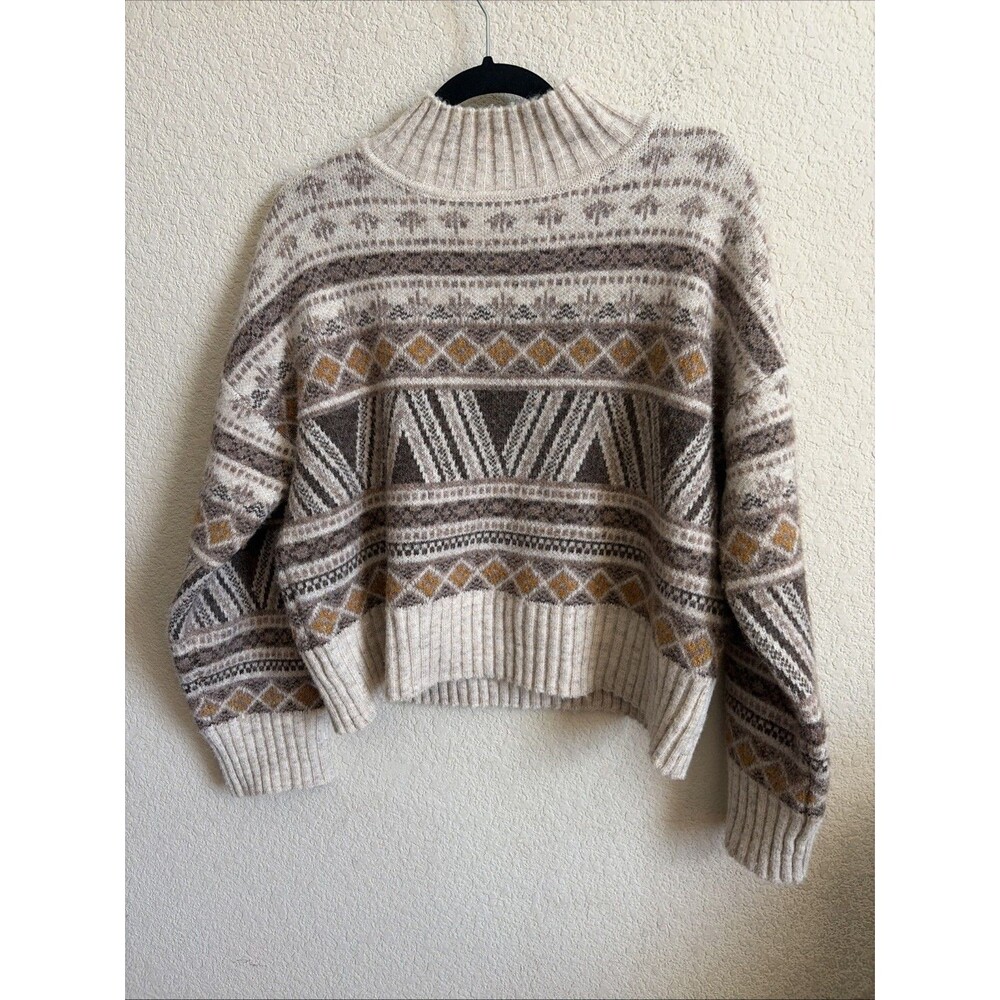 Marled Wool Knit Sweater Fair Aisle Nordic Southwest Cropped Mock M Aztec EUC
